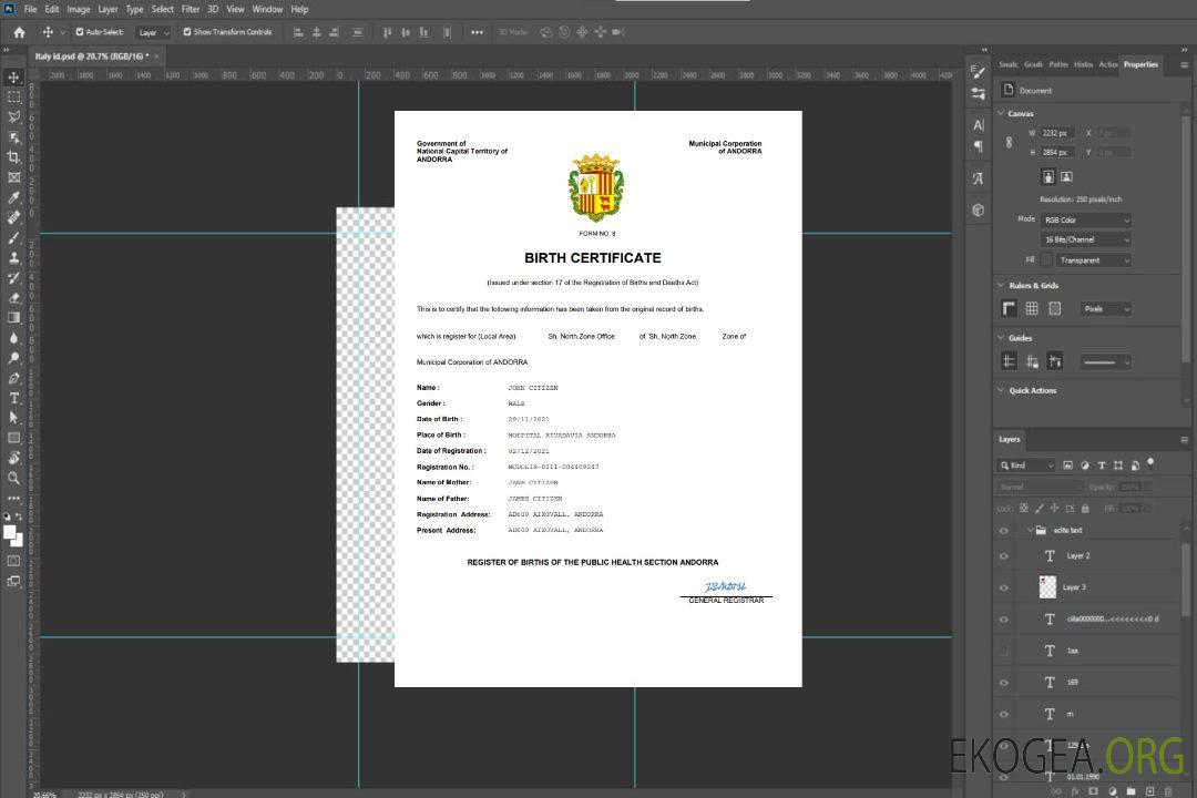 Acte d'état civil d'Andorre, modèle Word et PDF template